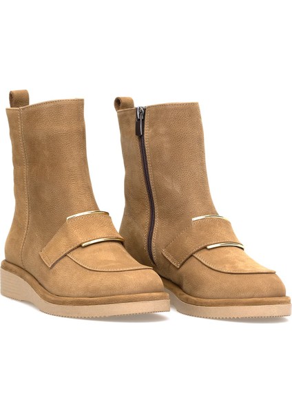 Elit Lorivane Kadın Hakiki Nubuk Deri Düz Bot Taba fırsatları