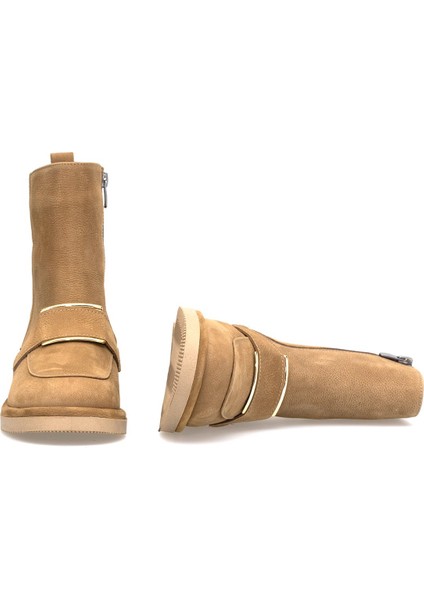 Elit Lorivane Kadın Hakiki Nubuk Deri Düz Bot Taba indirimleri