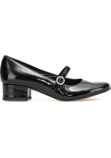 Elit Rosalina Kadın Hakiki Rugan Deri Klasik Topuklu Ayakkabı Siyah