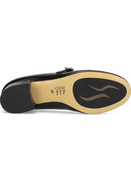 Elit Rosalina Kadın Hakiki Rugan Deri Klasik Topuklu Ayakkabı Siyah