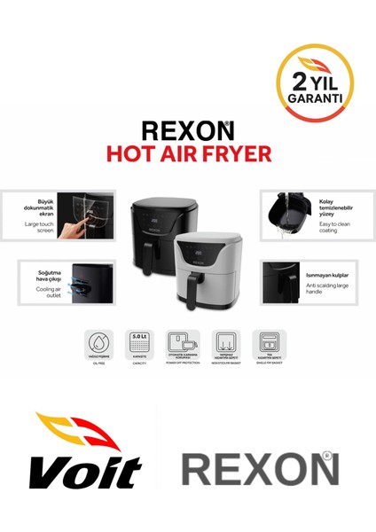 Air Fryer Yağsız Fritöz 5 Litre Geniş Hacim Airfryer Dijital Ekran Akıllı Pişirme Yapışmaz Zemin indirimleri