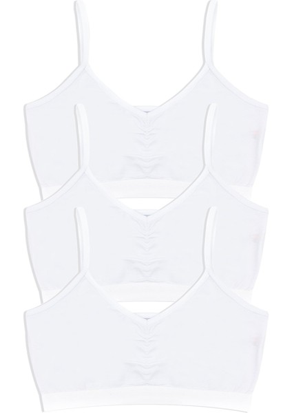 Kız Çocuk Büstiyer 3'lü Önü Büzgülü Pedsiz (%96 Pamuk - %4 Elastan)