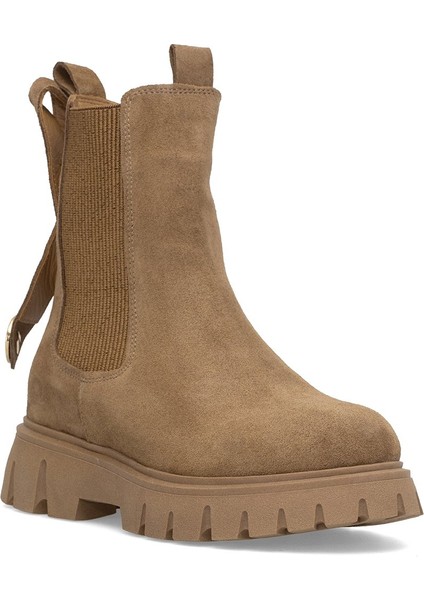 Elit Thalvora Kadın Hakiki Süet Deri Chelsea Bot Camel