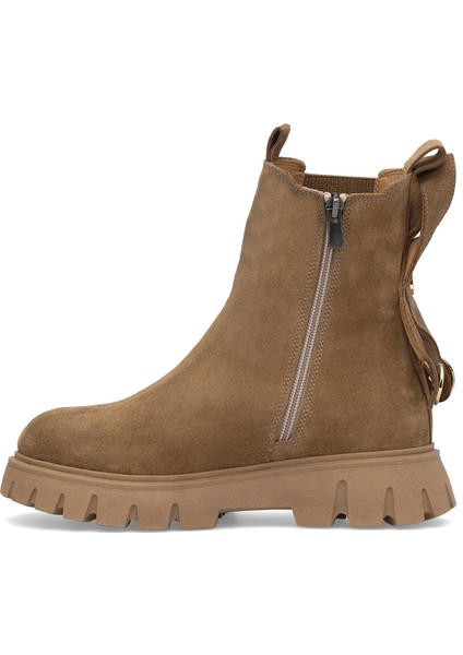 Elit Thalvora Kadın Hakiki Süet Deri Chelsea Bot Camel