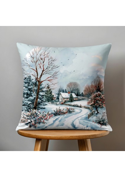 Çift Taraflı Dijital Baskı Kırlent Kılıfı Yılbaşı / Kış Manzarası / Christmas Desenli fiyatları