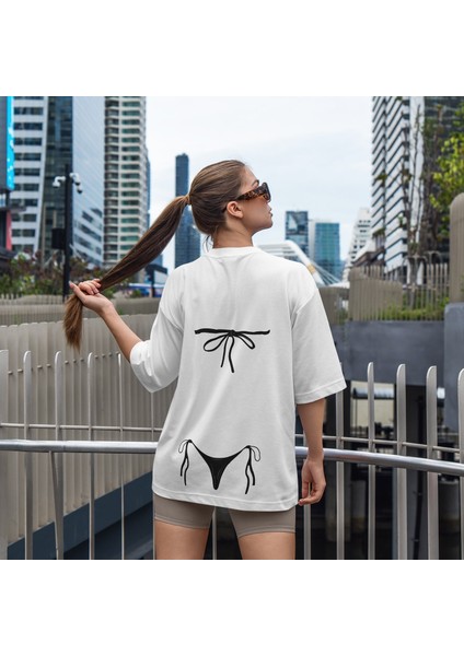 Black Bikini Oversize Tişört - Beyaz fırsatları
