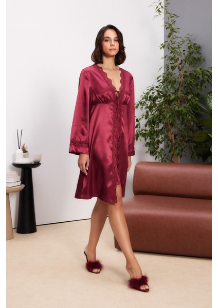 Saten Dörtlü Gelin Çeyiz Seti - 7010 Bordo