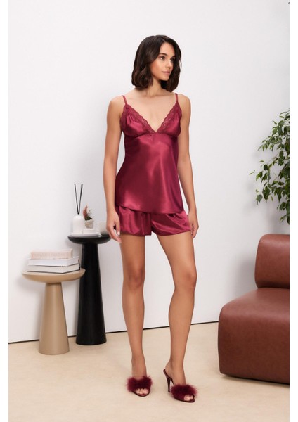 Saten Dörtlü Gelin Çeyiz Seti - 7010 Bordo