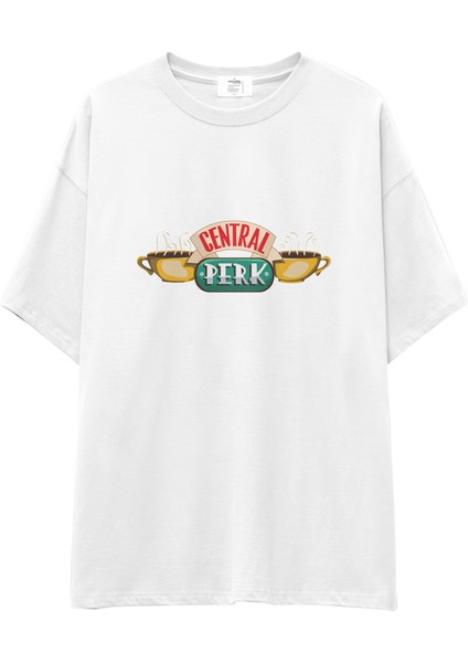 Central Perk / Friends Oversize Tişört - Beyaz