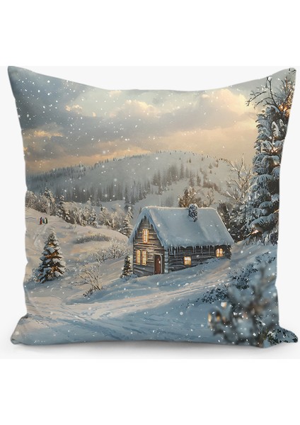 Çift Taraflı Dijital Baskı Kırlent Kılıfı Yılbaşı / Kış Manzarası / Christmas Desenli