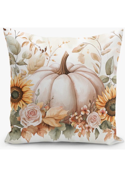 Çift Taraflı Dijital Baskı Kırlent Kılıfı Sonbahar / Kabak Desenli
