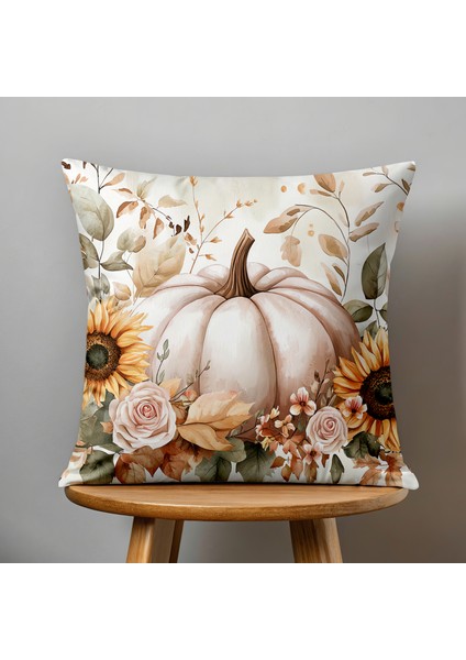 Çift Taraflı Dijital Baskı Kırlent Kılıfı Sonbahar / Kabak Desenli fiyatları