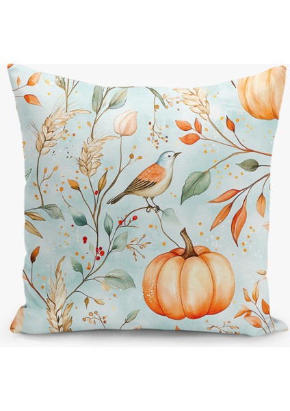 Çift Taraflı Dijital Baskı Kırlent Kılıfı Sonbahar / Kabak Desenli