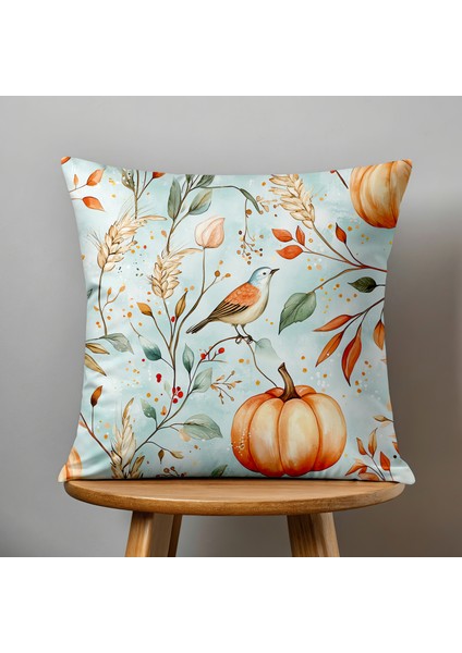 Çift Taraflı Dijital Baskı Kırlent Kılıfı Sonbahar / Kabak Desenli fiyatları