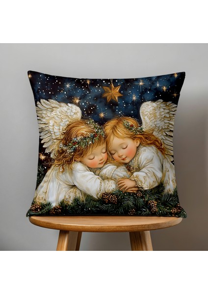 Çift Taraflı Dijital Baskı Kırlent Kılıfı Yılbaşı / Kış Manzarası / Christmas / Melek Desenli fiyatları