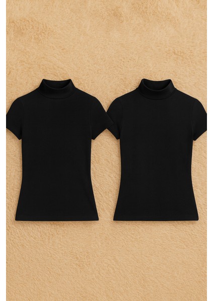 Kadın Pamuklu Likralı Yarım Kol Balıkçı Yaka Penye 2'li Atlet W6K2K2T8KA