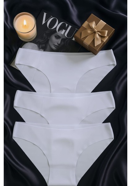 Kadın Beyaz Dikişsiz Slip Külot 3’lü Set – Iz Yapmayan Microfiber Iç Giyim