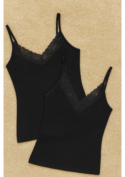 Kadın Modal Pamuklu Likralı Dantel Detaylı Askılı 2'li Atlet W6K6K0T7KA