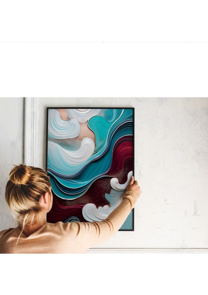 Metal Çerçeveli Gerçek Camlı Tablo, Soyut Dalga Temalı Dijital Baskılı Tablo,ev,ofis Dekorasyon fırsatları