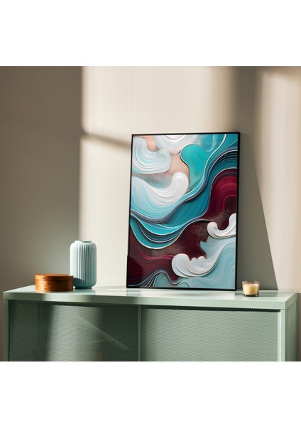 Metal Çerçeveli Gerçek Camlı Tablo, Soyut Dalga Temalı Dijital Baskılı Tablo,ev,ofis Dekorasyon indirimleri