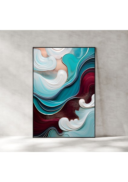 Metal Çerçeveli Gerçek Camlı Tablo, Soyut Dalga Temalı Dijital Baskılı Tablo,ev,ofis Dekorasyon