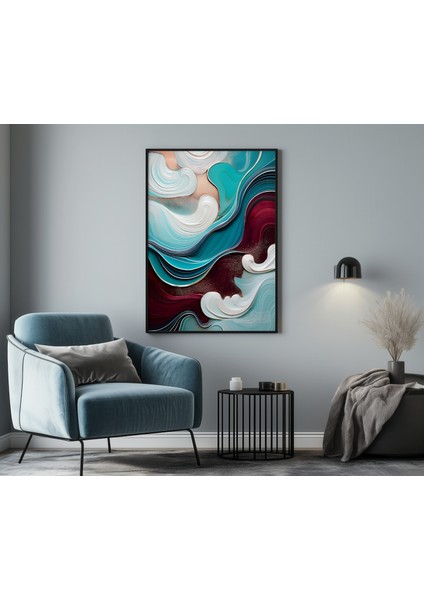 Metal Çerçeveli Gerçek Camlı Tablo, Soyut Dalga Temalı Dijital Baskılı Tablo,ev,ofis Dekorasyon
