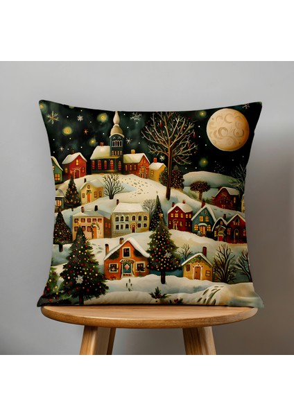 Çift Taraflı Dijital Baskı Kırlent Kılıfı Yılbaşı / Kış Manzarası / Christmas Desenli fiyatları