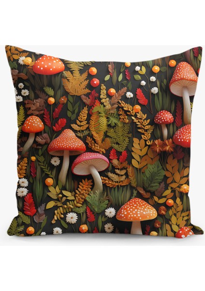 Çift Taraflı Dijital Baskı Kırlent Kılıfı Sonbahar / Kabak Desenli