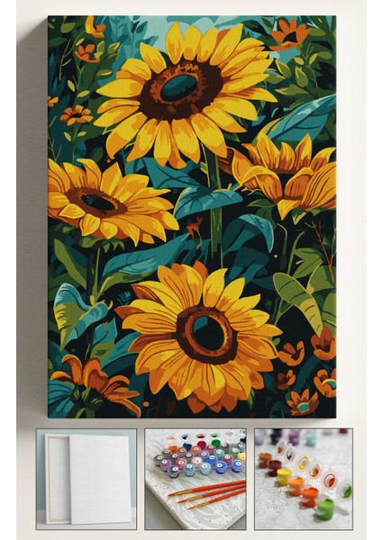 Sayılarla Boyama Çerçeveli Hobi Seti Numaralı Tuval Fırça Boya Dahil Kasnaklı 40X50 cm Ay ÇIÇEĞI1903