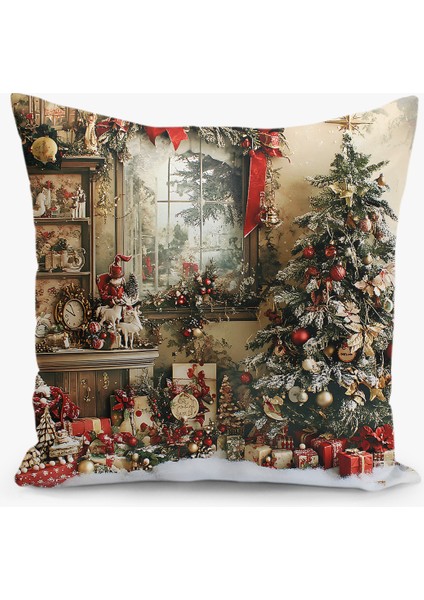 Çift Taraflı Dijital Baskı Kırlent Kılıfı Yılbaşı / Kış Manzarası / Christmas Desenli