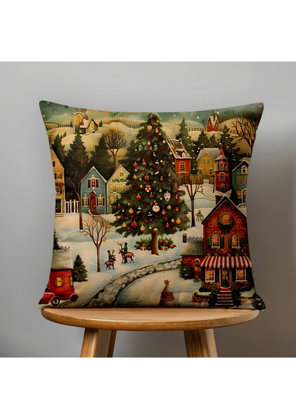 Çift Taraflı Dijital Baskı Kırlent Kılıfı Yılbaşı / Kış Manzarası / Christmas Desenli fiyatları