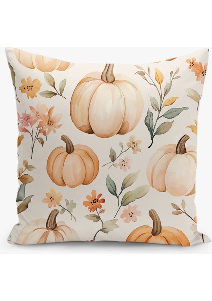 Çift Taraflı Dijital Baskı Kırlent Kılıfı Sonbahar / Kabak Desenli