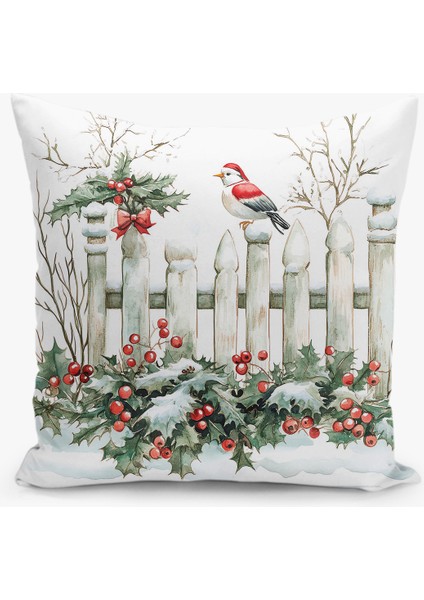 Çift Taraflı Dijital Baskı Kırlent Kılıfı Yılbaşı / Kış Manzarası / Christmas Desenli