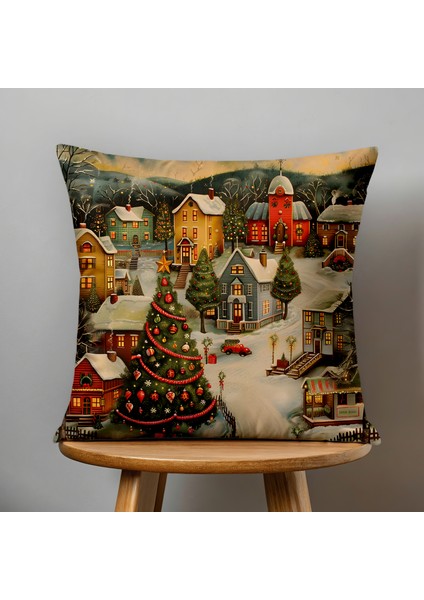 Çift Taraflı Dijital Baskı Kırlent Kılıfı Yılbaşı / Kış Manzarası / Christmas Desenli fiyatları