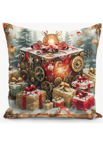 Çift Taraflı Dijital Baskı Kırlent Kılıfı Yılbaşı / Kış Manzarası / Christmas Desenli