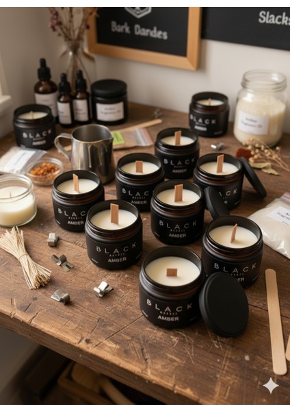 Black Series – Black Marble Amber Kokulu Mum (250GR) Doğal Vegan Soya Wax | Ahşap Fitil | Özel Siyah Mermer Desenli Cam Kavanoz indirimleri