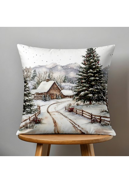 Çift Taraflı Dijital Baskı Kırlent Kılıfı Yılbaşı / Kış Manzarası / Christmas Desenli fiyatları