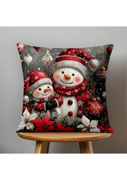 Çift Taraflı Dijital Baskı Kırlent Kılıfı Yılbaşı / Kış Manzarası / Christmas / Kardan Adam Desenli fiyatları