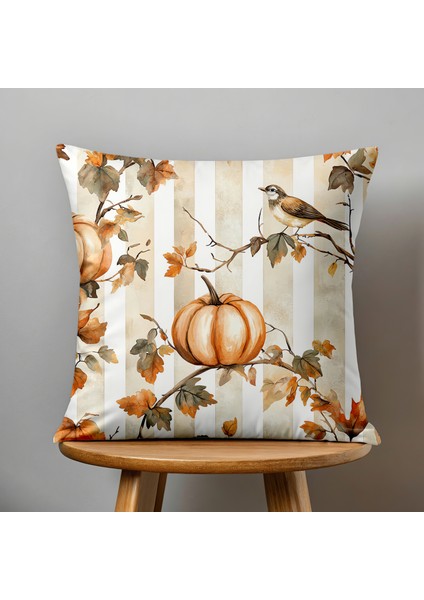 Çift Taraflı Dijital Baskı Kırlent Kılıfı Sonbahar / Kabak Desenli fiyatları