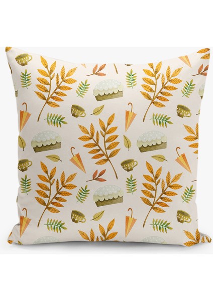 Çift Taraflı Dijital Baskı Kırlent Kılıfı Sonbahar / Yaprak Desenli