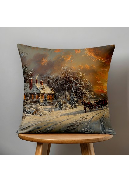 Çift Taraflı Dijital Baskı Kırlent Kılıfı Yılbaşı / Kış Manzarası / Christmas Desenli fiyatları