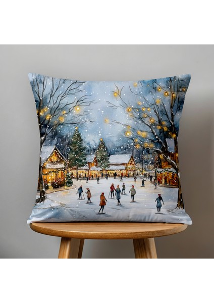 Çift Taraflı Dijital Baskı Kırlent Kılıfı Yılbaşı / Kış Manzarası / Christmas Desenli fiyatları