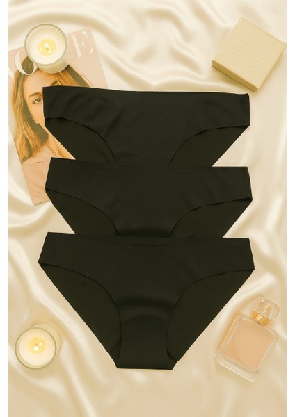 Kadın Siyah Dikişsiz Slip Külot 3’lü Set – Iz Yapmayan Microfiber Iç Giyim