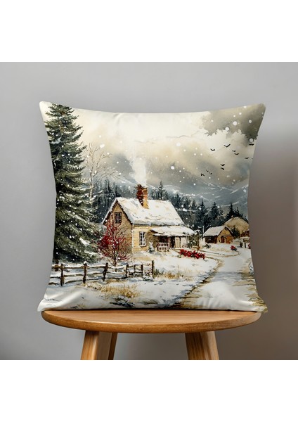 Çift Taraflı Dijital Baskı Kırlent Kılıfı Yılbaşı / Kış Manzarası / Christmas Desenli fiyatları