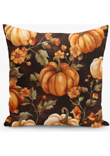 Çift Taraflı Dijital Baskı Kırlent Kılıfı Sonbahar / Kabak Desenli