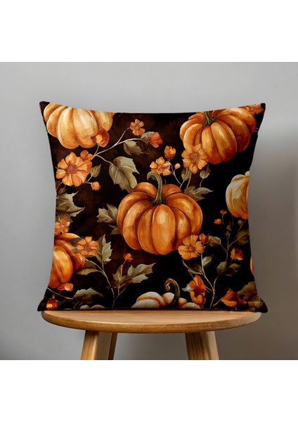 Çift Taraflı Dijital Baskı Kırlent Kılıfı Sonbahar / Kabak Desenli fiyatları