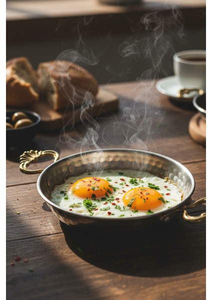 Pirinç Kulplu Çelik Otantik Sahan, El Dövme Desenli, Sos,Yumurta ve Sucuk Tavası 13 cm