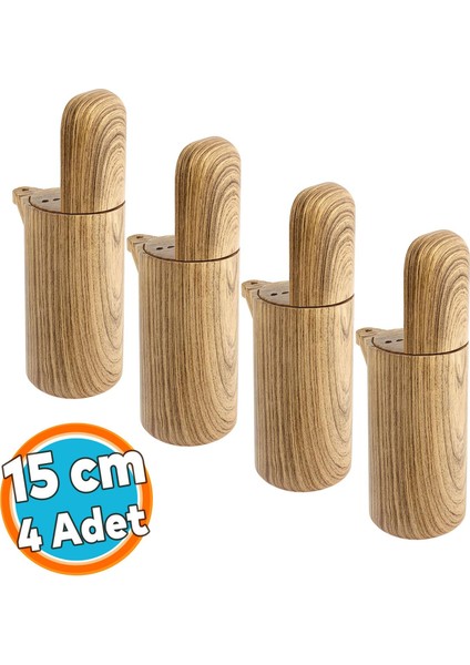 Mobilya Kanepe Koltuk Baza Yükseltme Ayağı Meşe Renk Sert Plastik Ayak 4 Adet 15 cm