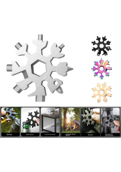 19 In 1 Çok Fonksiyonlu Çelik Alyan Tornavida Açacak Kar Tanesi Anahtarlık