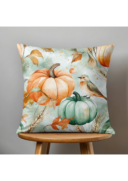 Çift Taraflı Dijital Baskı Kırlent Kılıfı Sonbahar / Kabak Desenli fiyatları